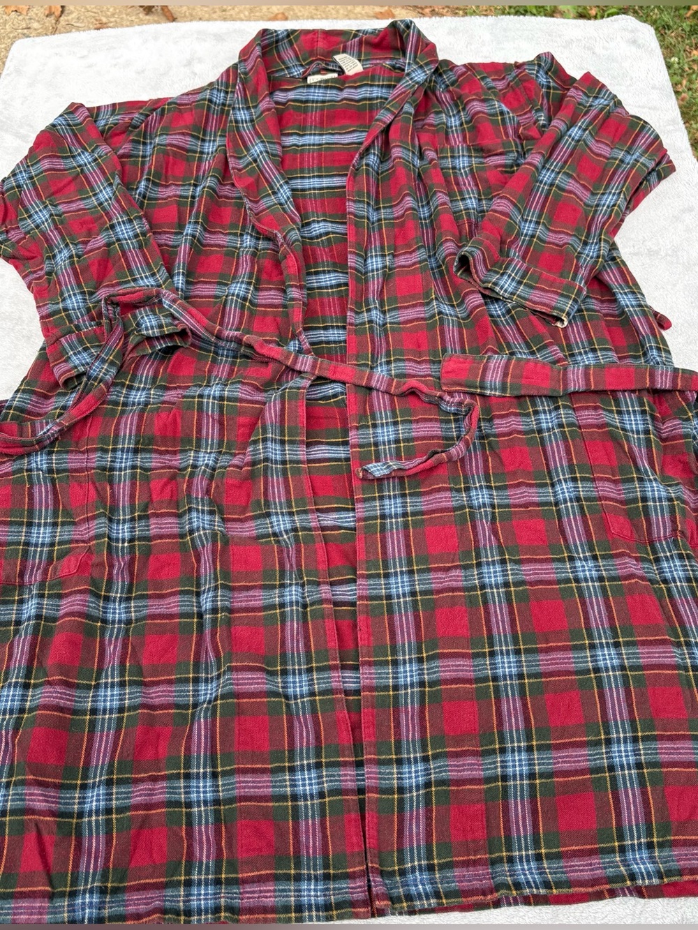 L.L. Bean Plaid Flannel Robe Mens Size Medium Regular READ 100% Cotton
